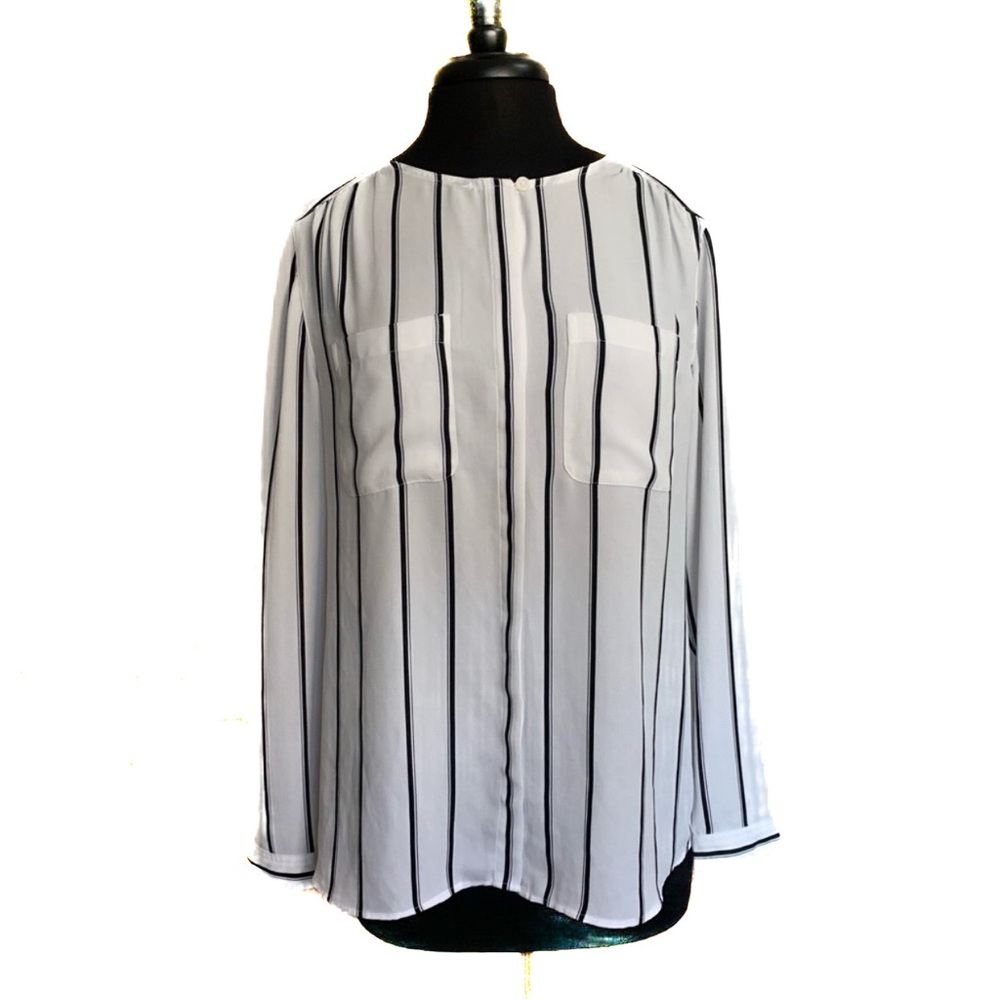 LOFT Blouse White Striped Top Medium Business Casual Office